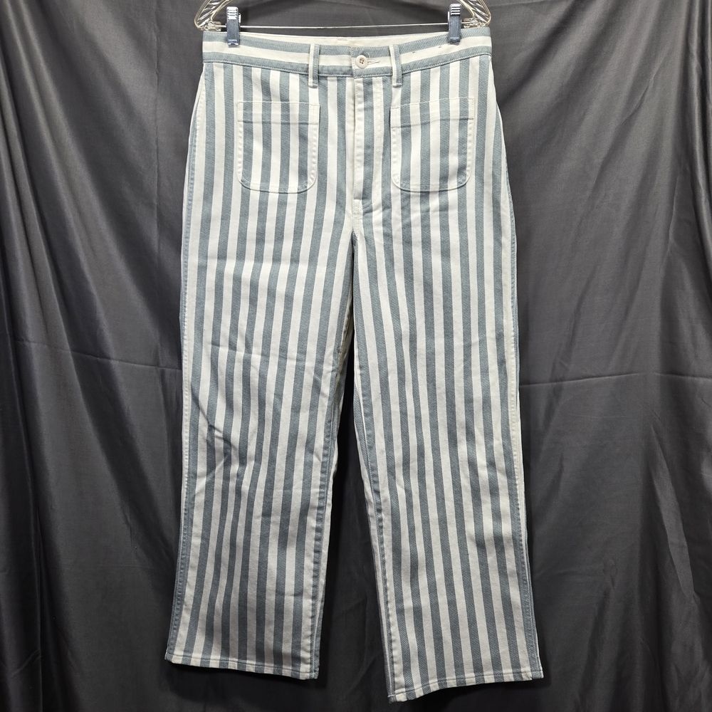 Madewell Vertical Stripe Wide-Leg Jeans in Aqua Blue and White Size 30